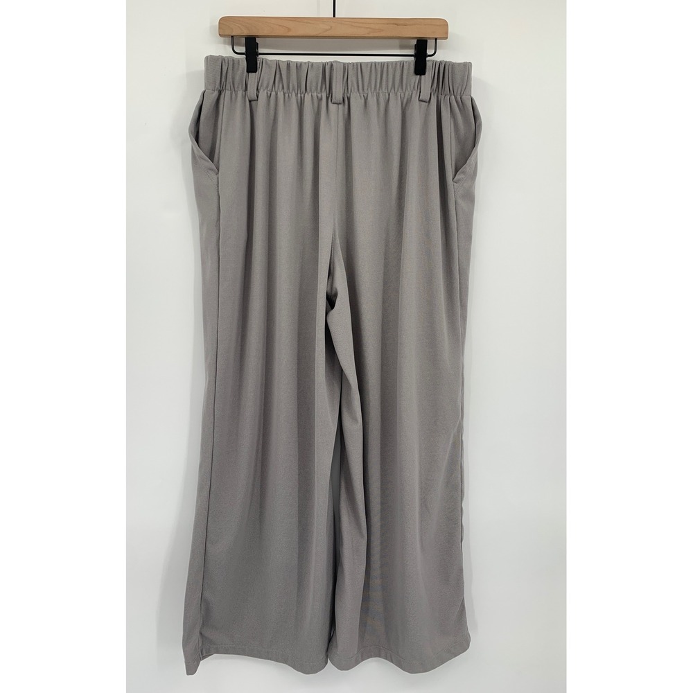 Halara Wide Leg Pants Women 1X Gray Pleated Elastic Waist Waffle Knit Crop - Picture 2 of 10